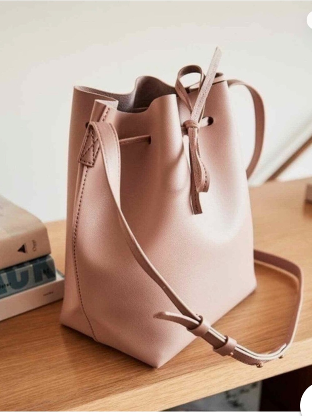 NWT: Kayla + Ava Vegan Leather Bow Tie Bucket Bag Blush - Coquette Core